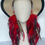 Thumbnail: Red Feather Earrings: Long Skull Bead Dangles, Halloween Party Jewelry