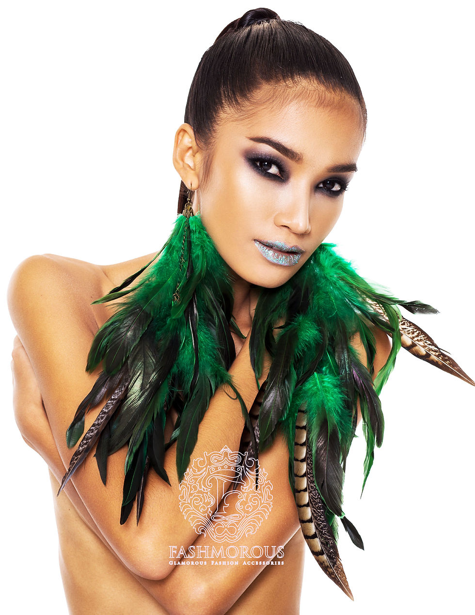 Thumbnail: Feather Earrings Green Earrings for Women Dangle Fancy Long Earrings for Women