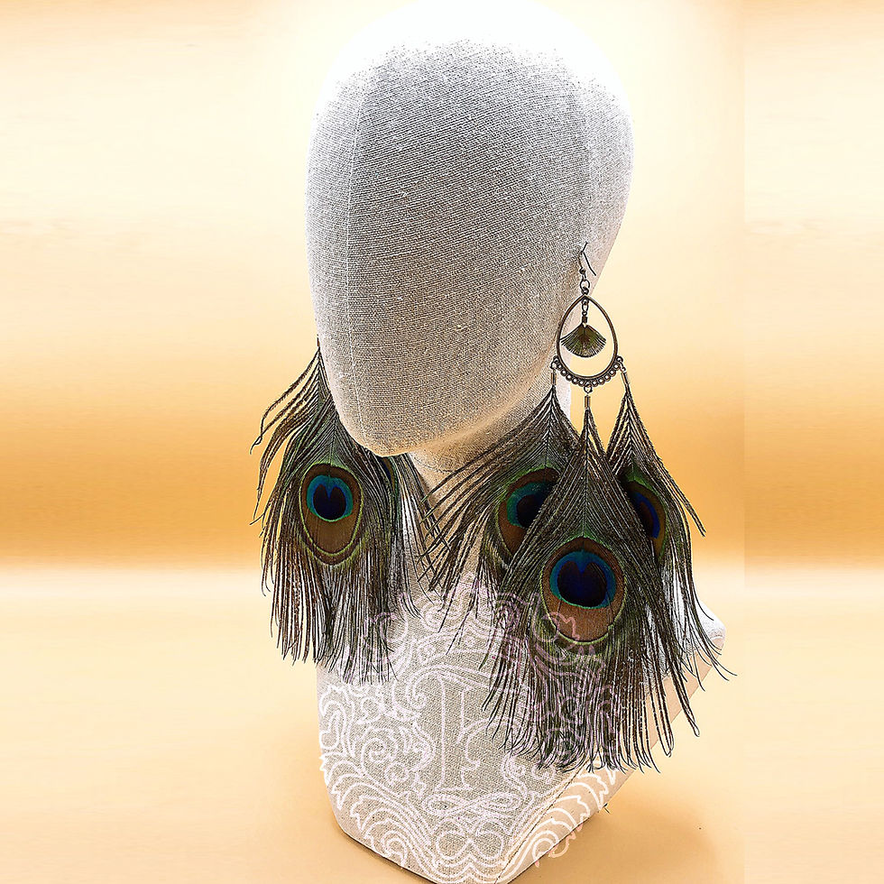 Thumbnail: Green Peacock Feathers Earrings Gorgeous Statement Earrings