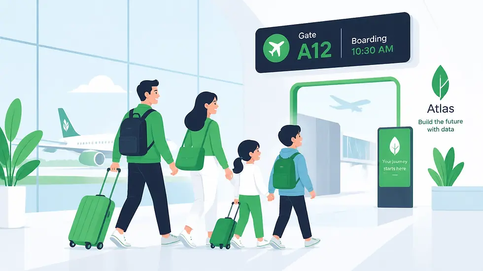 Family travel insurance documents and luggage prepared for a vacation