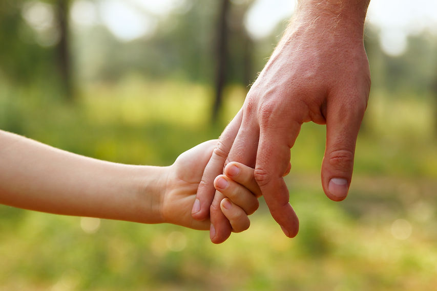 father's hand lead his child son in summer forest nature outdoor, trust family concept.jpg