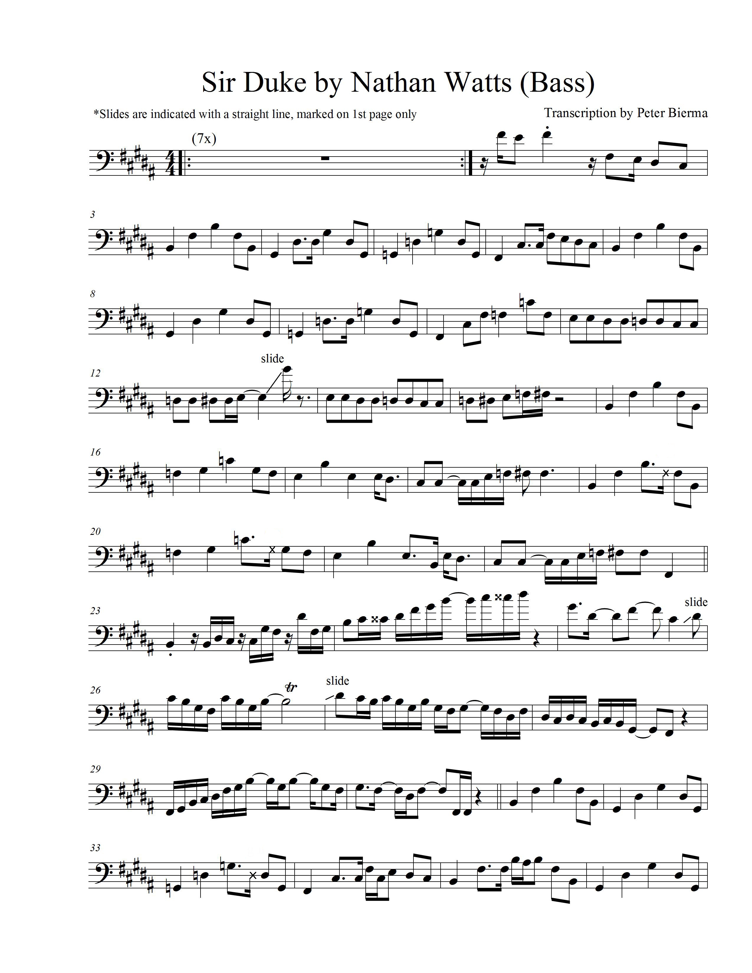 Bass Transcription Nathan Watts “Sir Duke“ thebasscase free bass