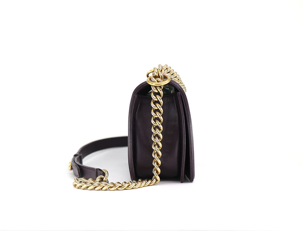 Thumbnail: CHANEL Classic Boy Flap Bag, Stitched Chevron in Dk Purple, Discontinued 