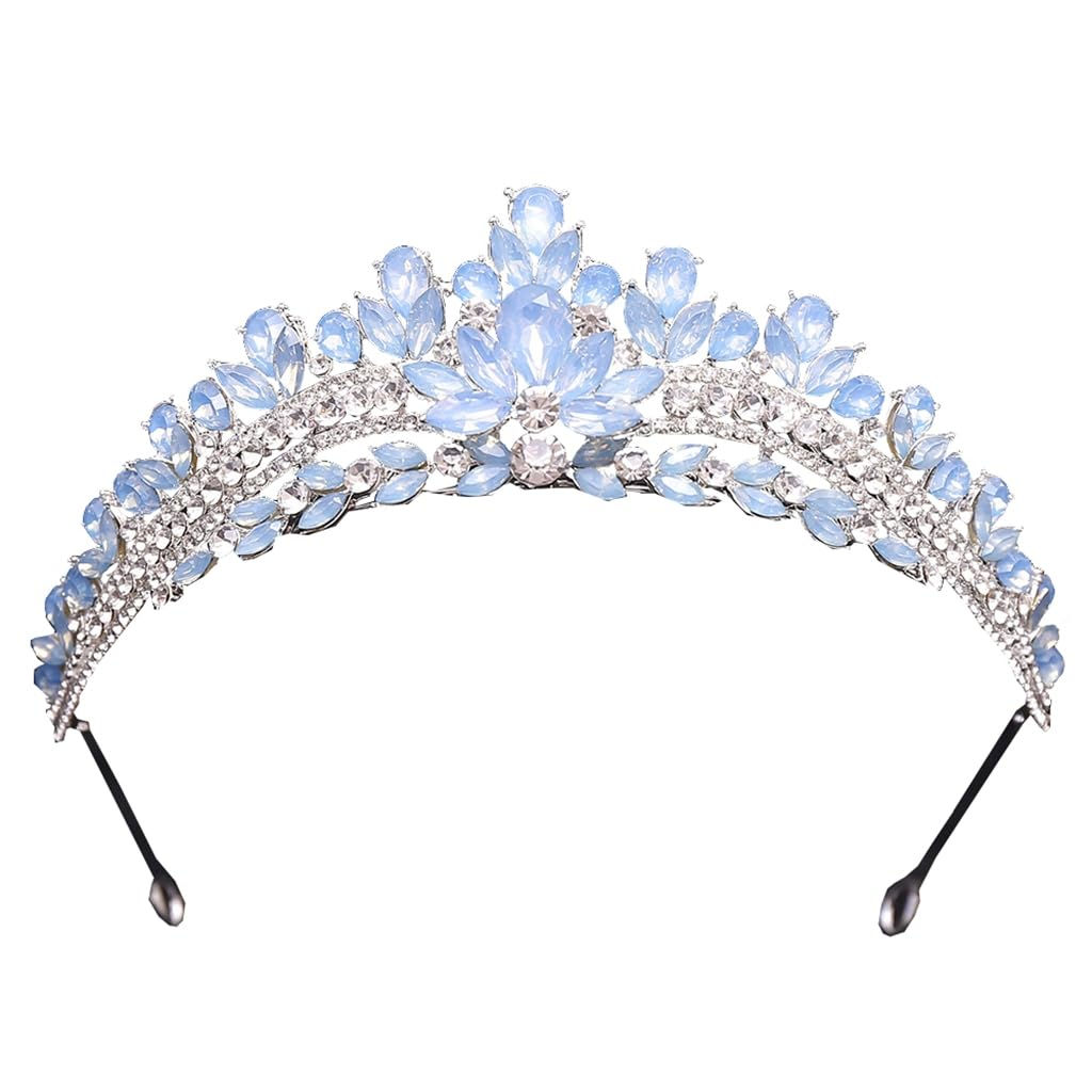 Yunyuebridal Women Princess Crown Blue Crystal Sweet 16 Hair Accessories for Sch
