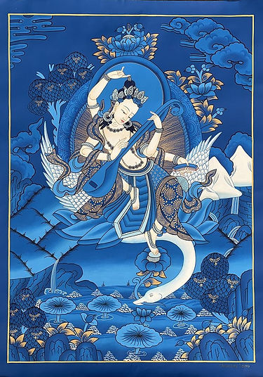 Original Hand- painted Goddess Saraswati_ Saraswoti_ Sarasvati Goddess of Learning Music a