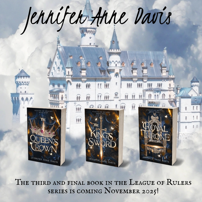 Images of three books against a backdrop of a castle in the clouds.