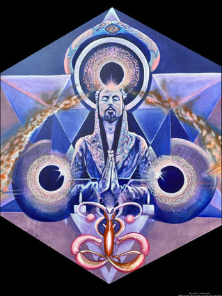 eclipse prayer man alignment cosmos milkyway painting original art of melissa shemanna