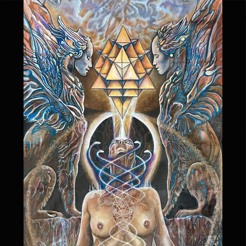 sphinx gateway transformation standing stones magical essence sacred geometry painting original art of melissa shemanna