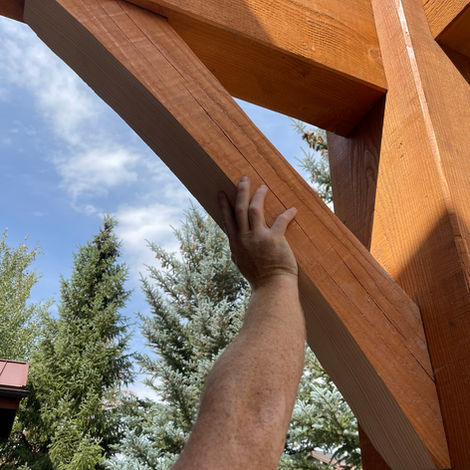 Timber pergola being built