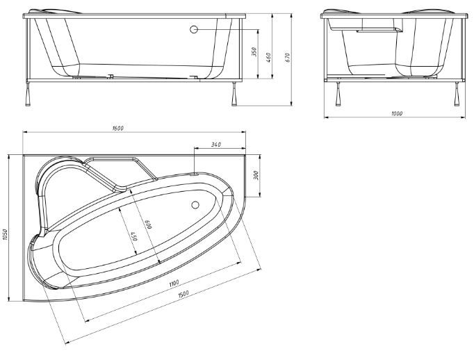 Прев'ю: Ванна Water Rialto BOWL L/R з ніжками