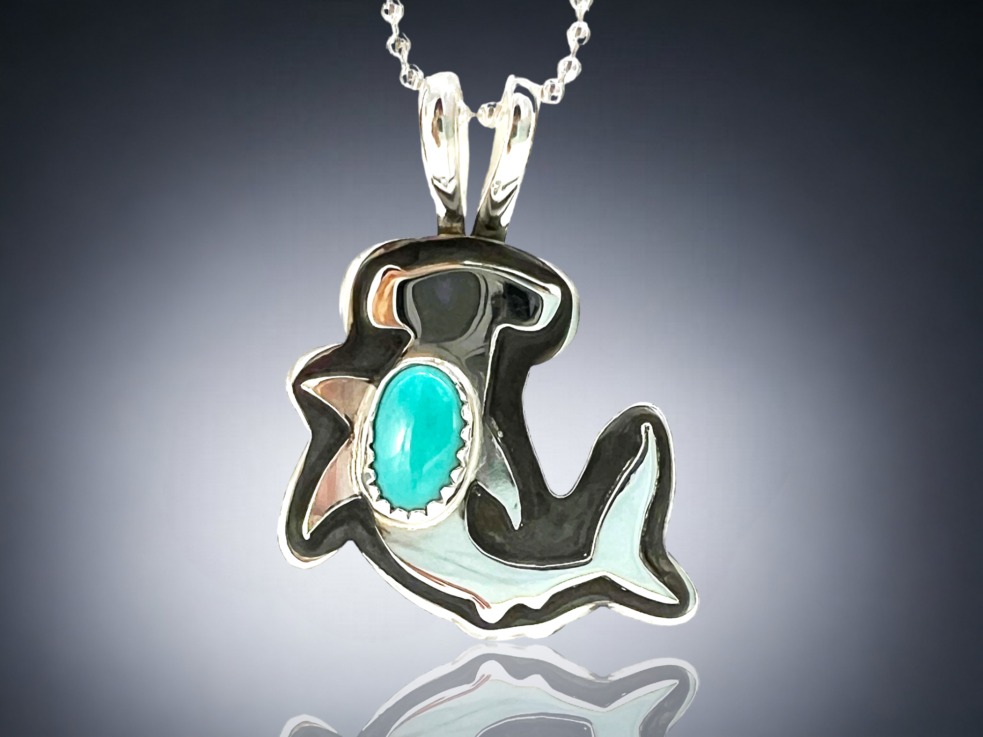 Sterling Silver and Turquoise Hammerhead Shark Pendant