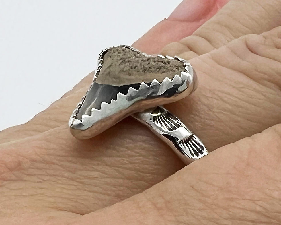 Thumbnail: Size 9.75 sterling silver reef shark tooth ring handmade