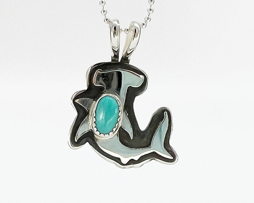 Thumbnail: Sterling Silver and Turquoise Hammerhead Shark Pendant