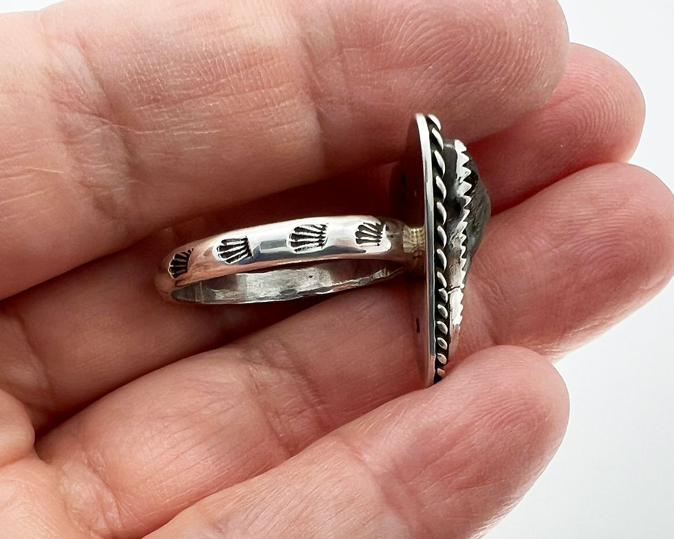 Thumbnail: Handmade sterling silver fossil shark tooth ring - Size 8.75