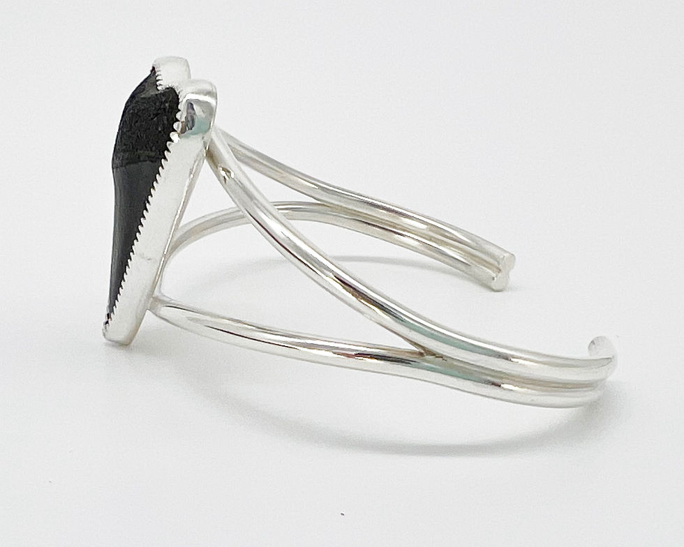 Thumbnail: Sterling Silver Cuff Bracelet Set with a Jet Black Shark Tooth OOAK
