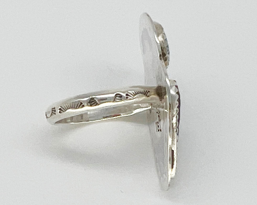 Thumbnail: Size 7.75 sterling silver & turquoise reef shark tooth ring handmade