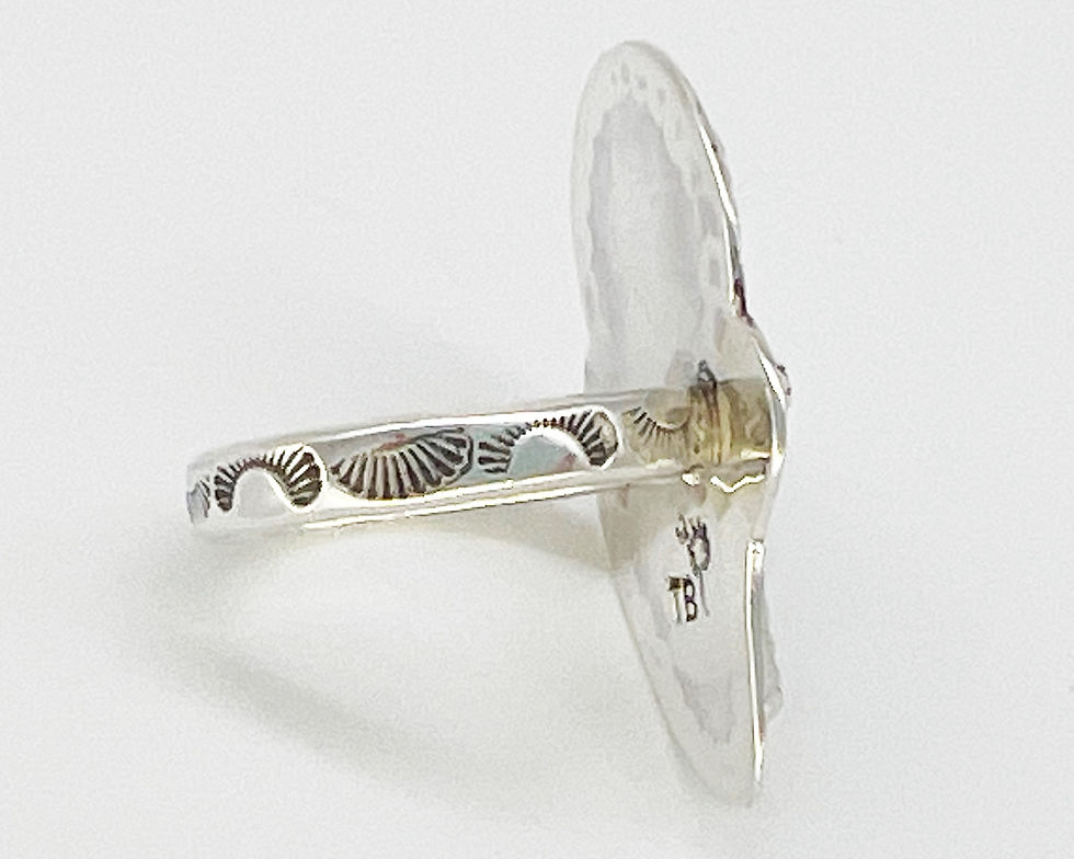 Thumbnail: Size 7.75 sterling silver & turquoise reef shark tooth ring handmade