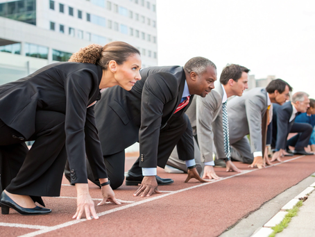 Older professional adults at the starting line
