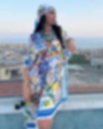 Oriana Lamarca modeling an Amalfitana kaftan.