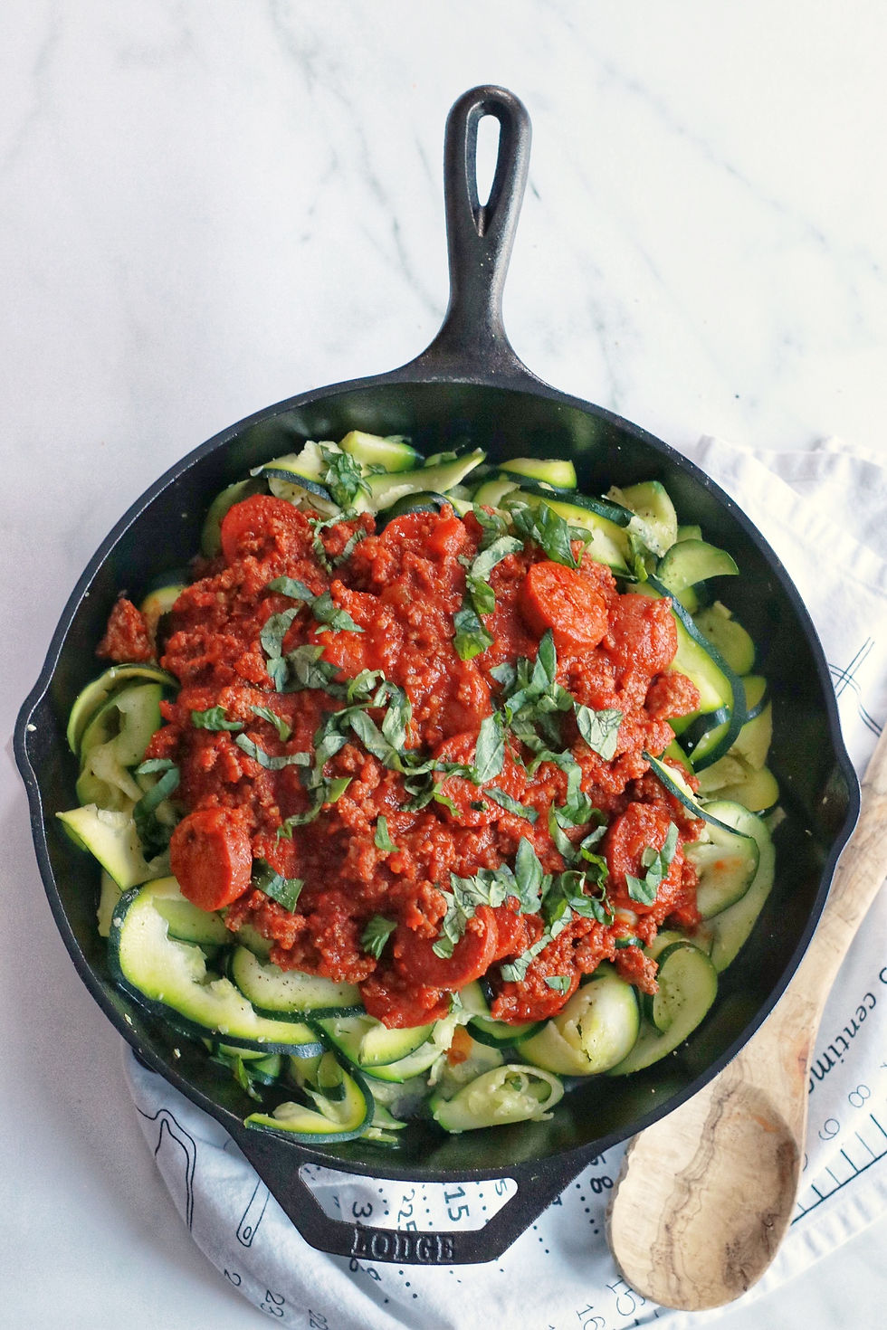 Italian Sausage Bolognese over Pappardelle Zoodles