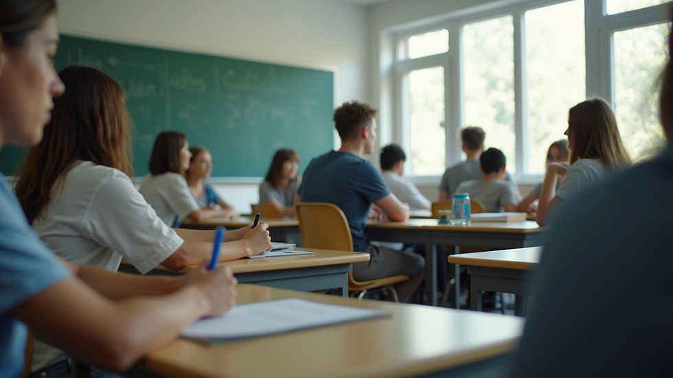 Eye-level view of a classroom with students engaged in a group activity