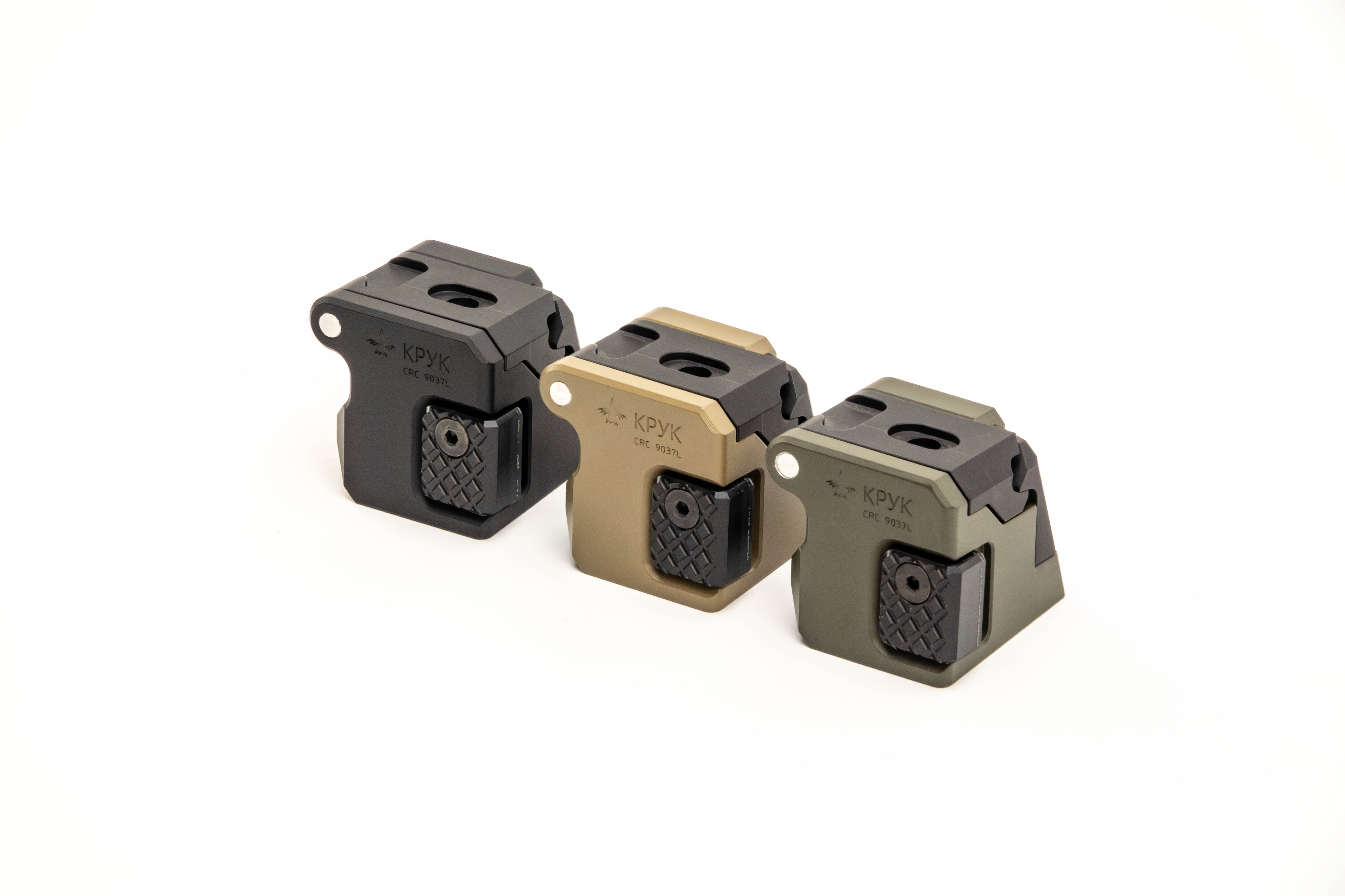 Три варіанти кольору лівостороннього адаптера КРУК CRC 9037L: Black, Coyote Sand та OD Green