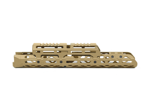 KPYK CRC 1A005B Arsenal Tan Handguard — Side view illustrating the high-precision machined aluminum profile and long cover fo