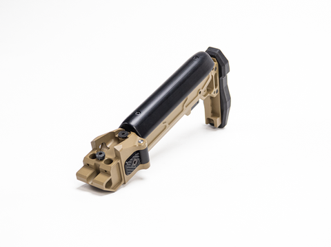 KPYK CRC 5002/9033L-RPK Tan Angle View — Perspective shot of the Tan folding stock, showing the mounting interface for RPK.