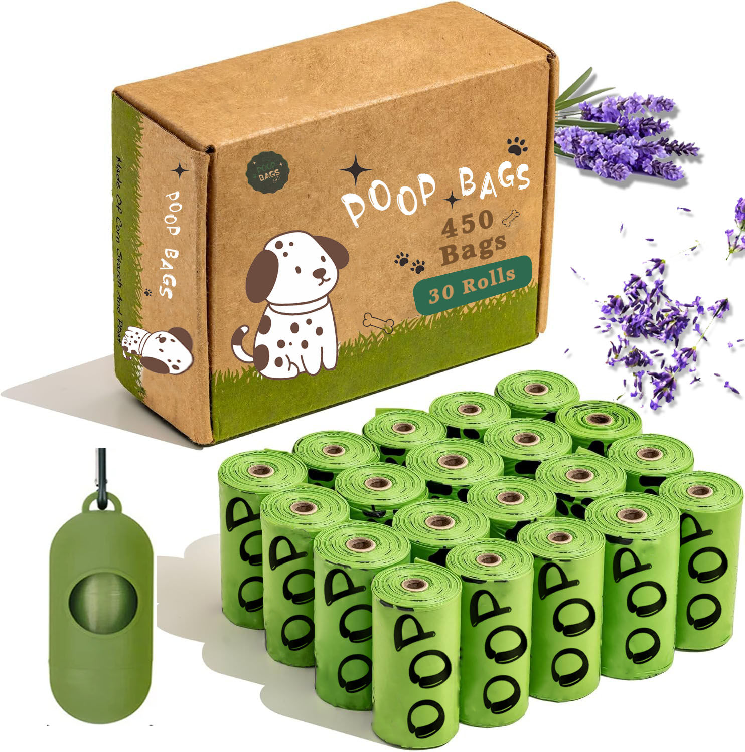 EPI Biodegradable Dog Poop Bags Lavender Scented Pet Poop Bags With Holder Extra