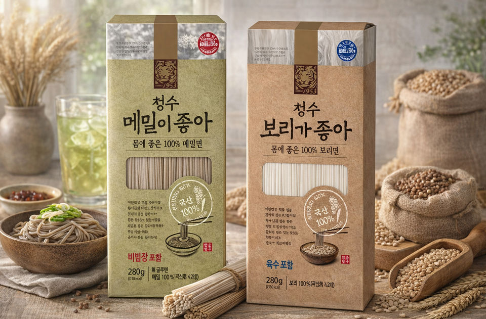 청수식품 보리가 좋아 메밀이 좋아 건강 국수 패키지 디자인
chungsoo food healthy barley buckwheat noodle packaging design