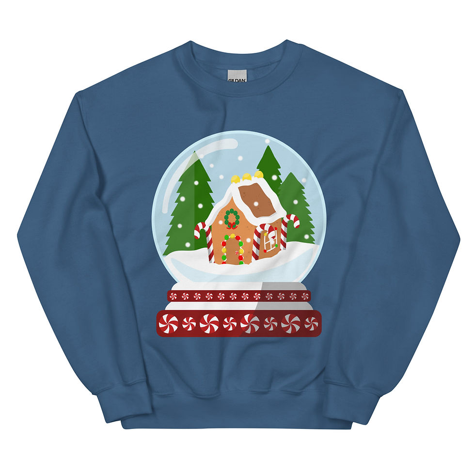 Thumbnail: Gingerbread House Snow Globe Blue Sweatshirt