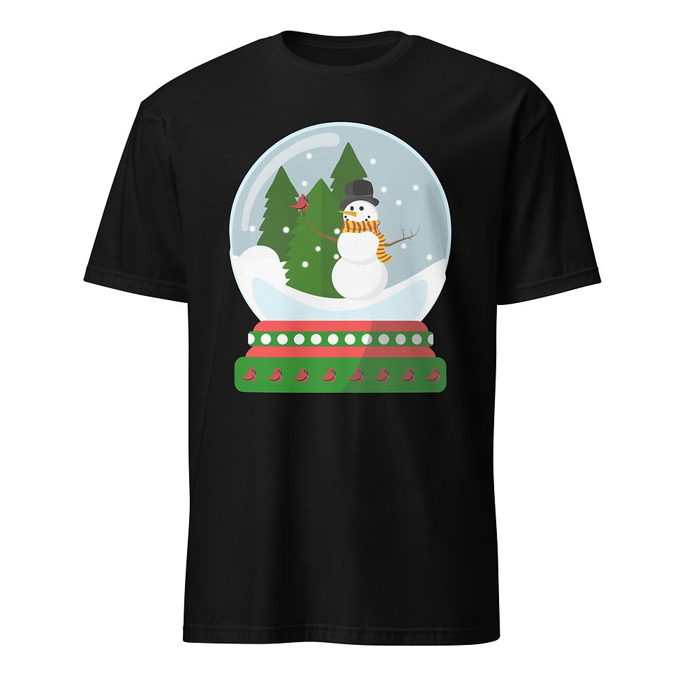 Snowman Snow Globe Unisex Black T-Shirt
