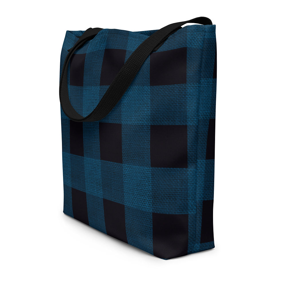 Textured Plaid Blue Large Tote Bag