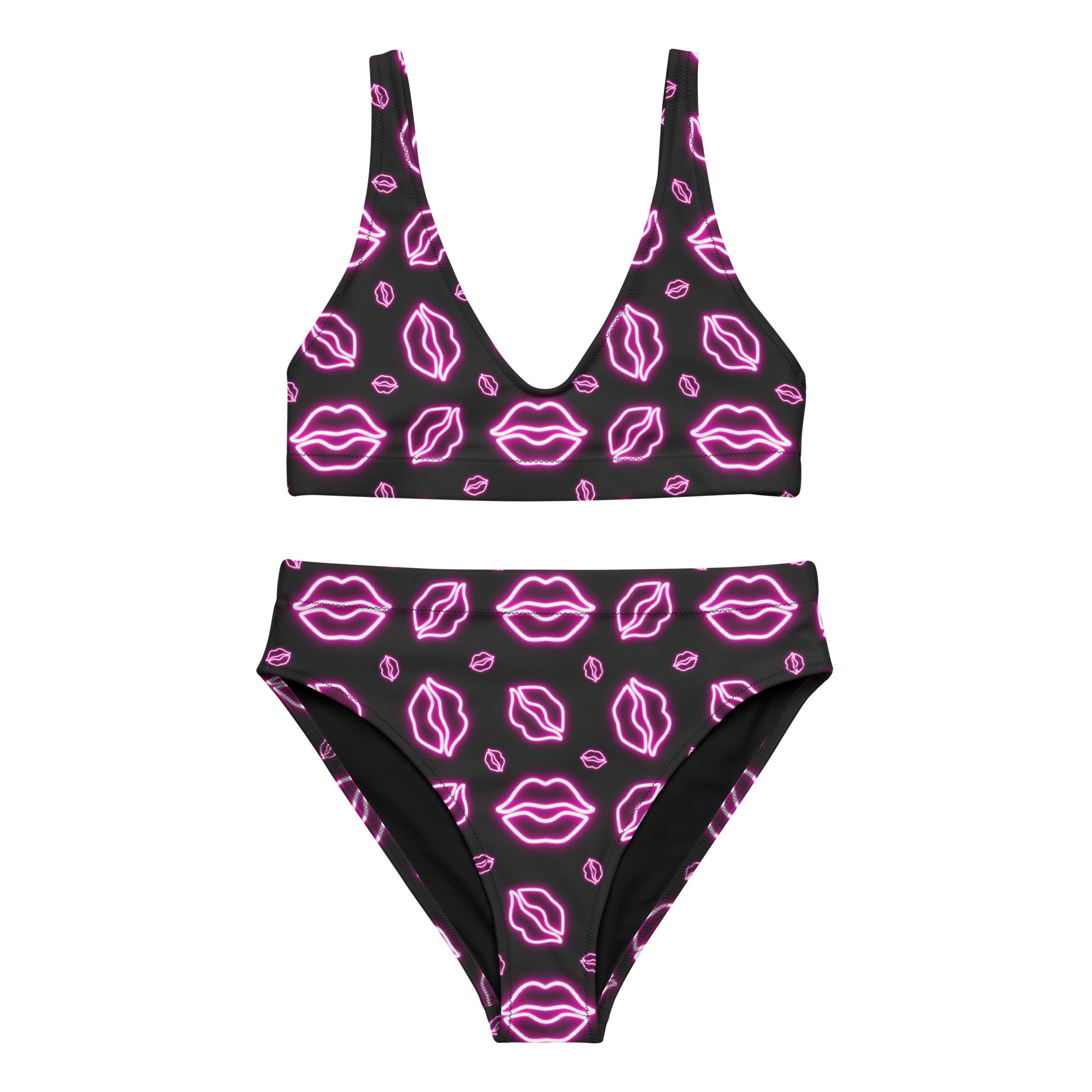 Pink Neon Kiss High-Waisted Bikini