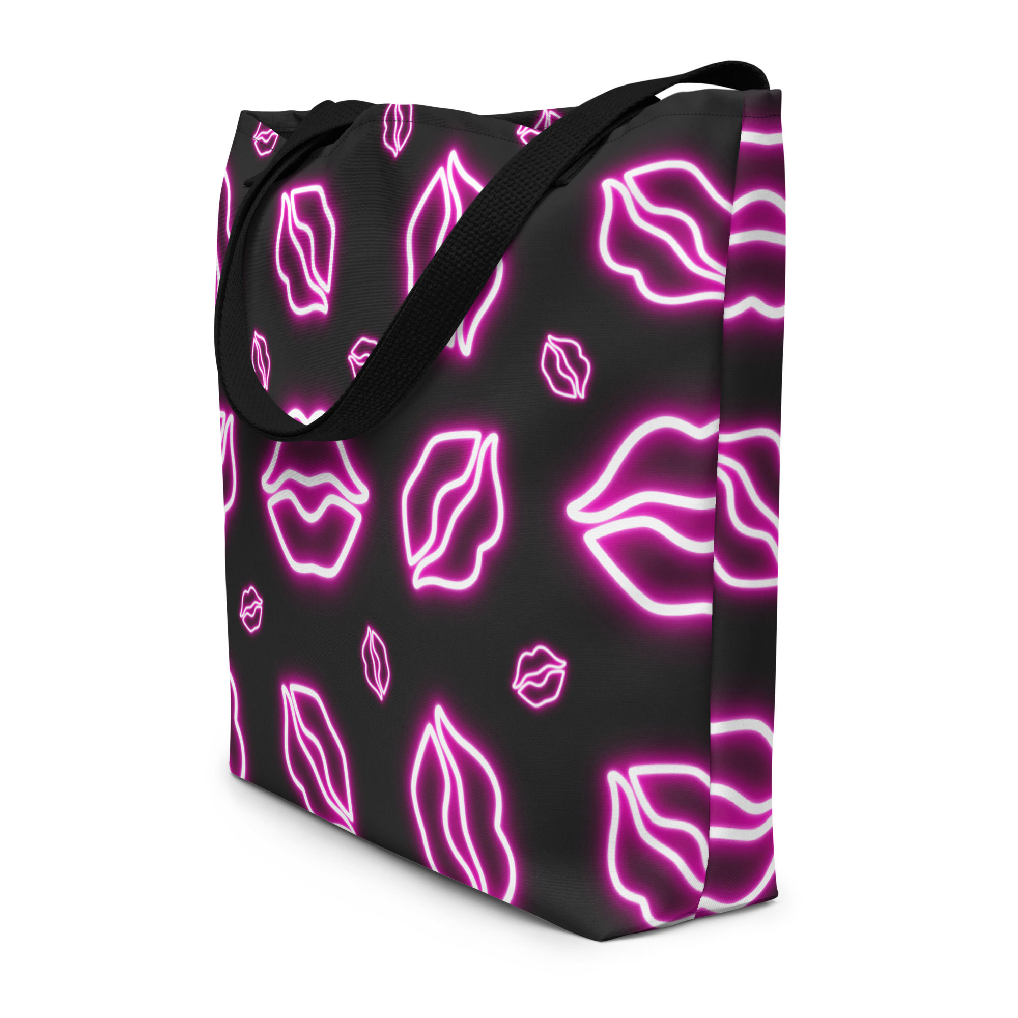 Pink Neon Kiss Large Tote Bag
