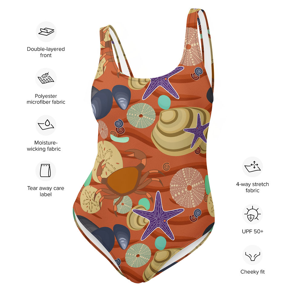 Thumbnail: Seashells By The Red Shore One-Piece Swimsuit