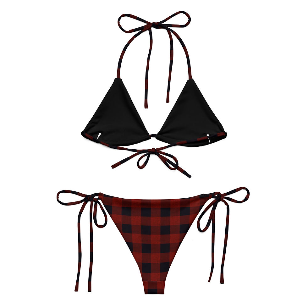 Textured Plaid Red String Bikini