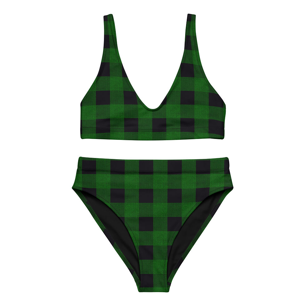 Textured Plaid Green High-Waisted Bikini