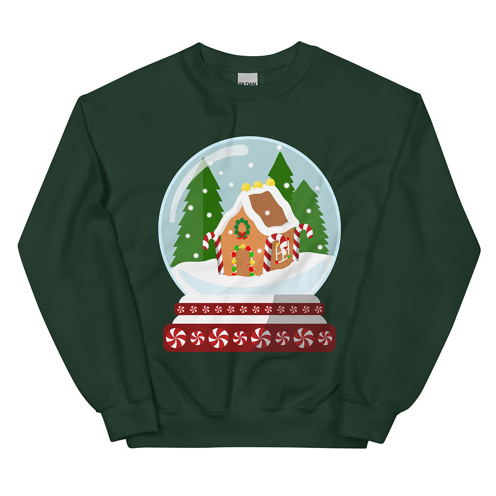 Thumbnail: Gingerbread House Snow Globe Dark Green Sweatshirt