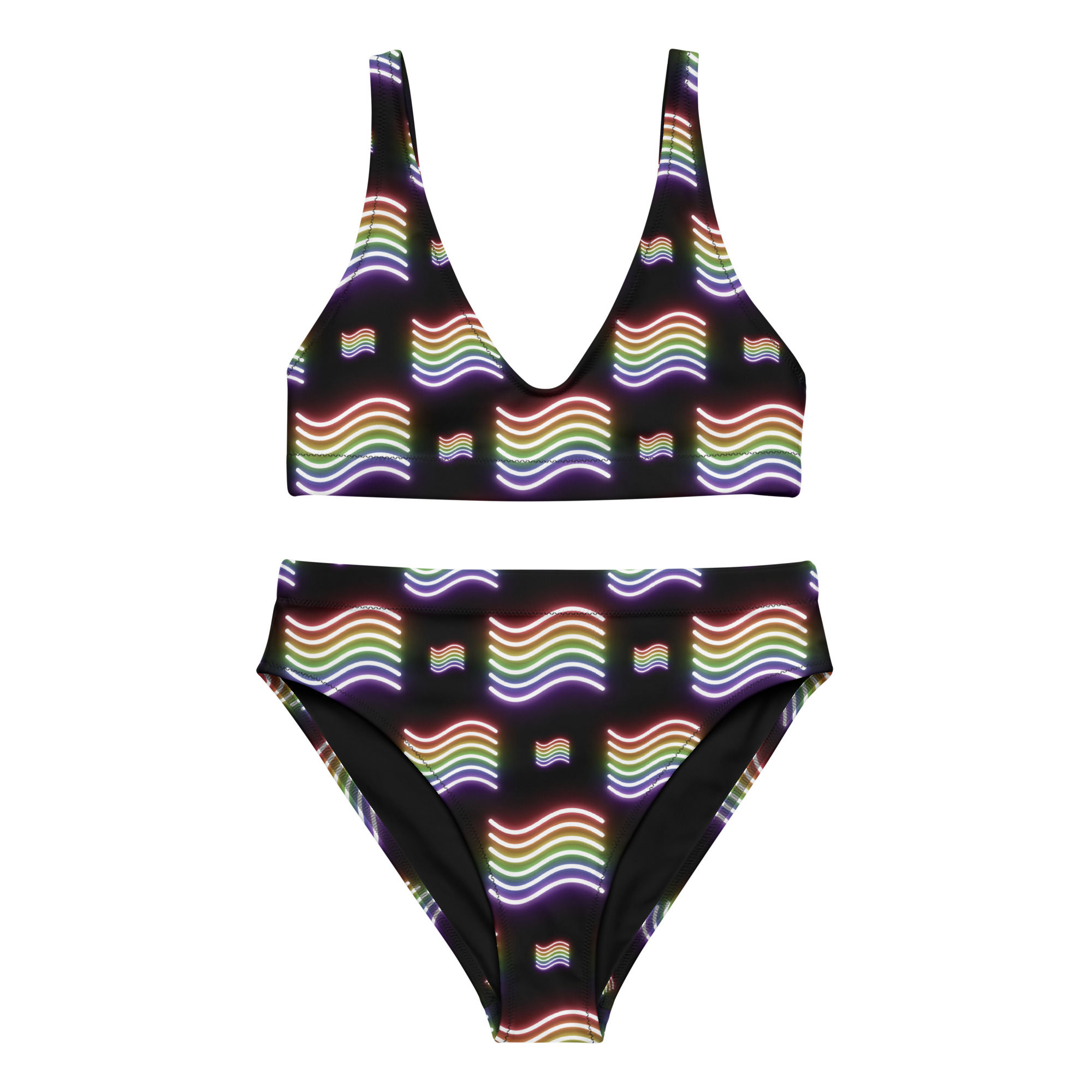 Pride Wave Neon Signs High-Waisted Bikini