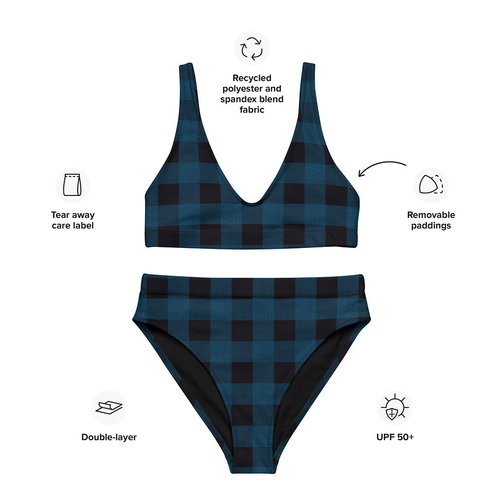 Textured Plaid Blue High-Waisted Bikini