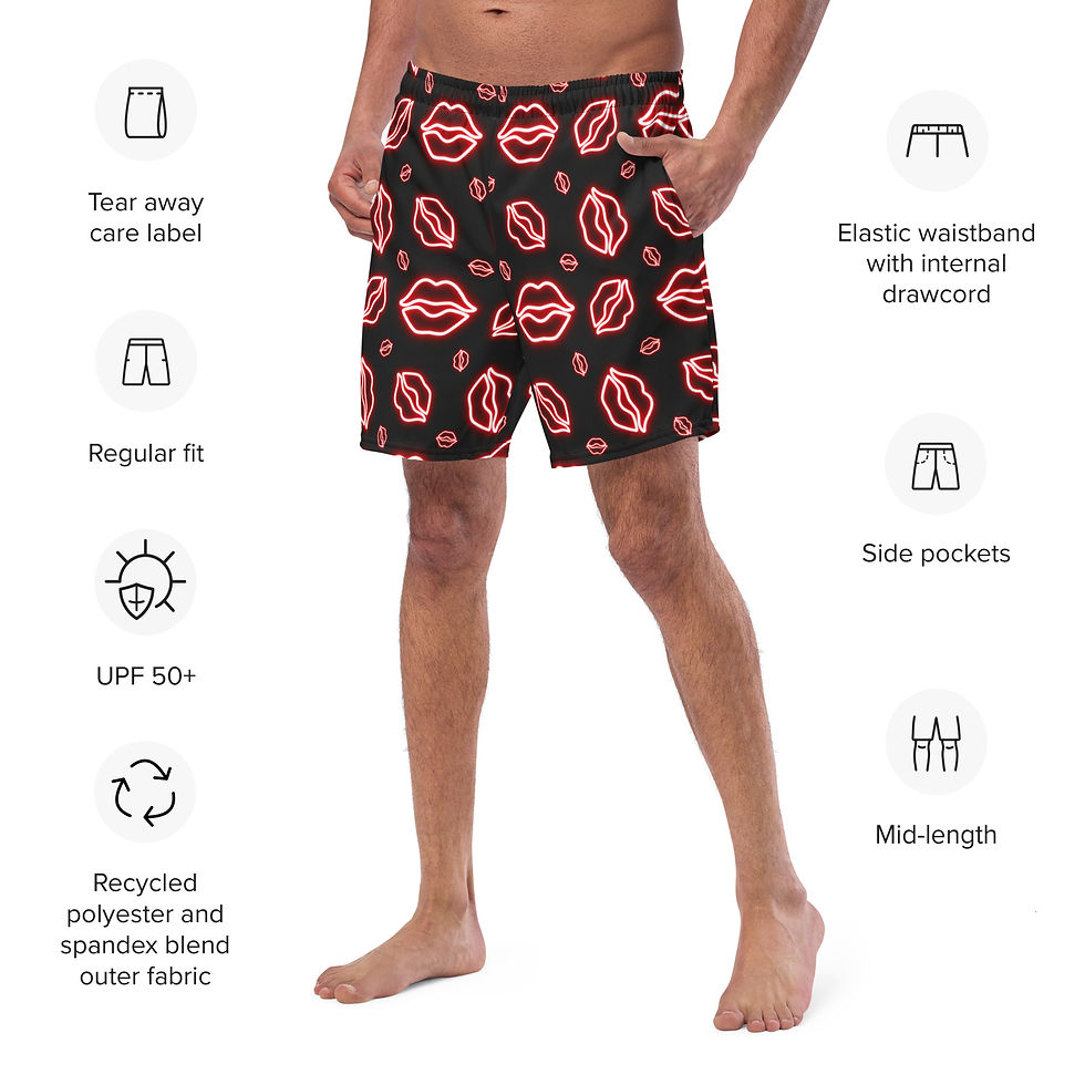 Red Neon Kiss Swim Trunks