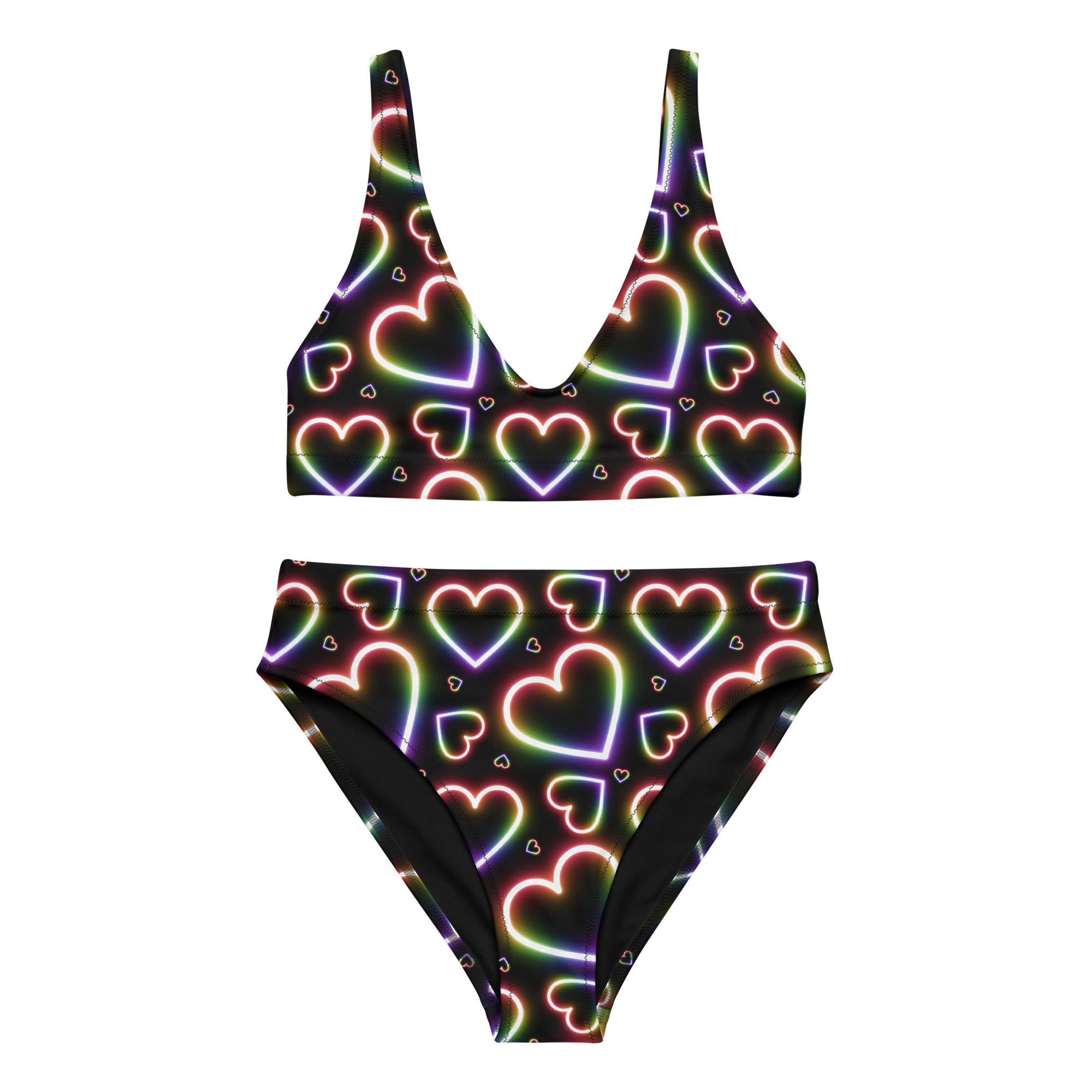 Lots Of Hearts Neon Signs High-Waisted Bikini