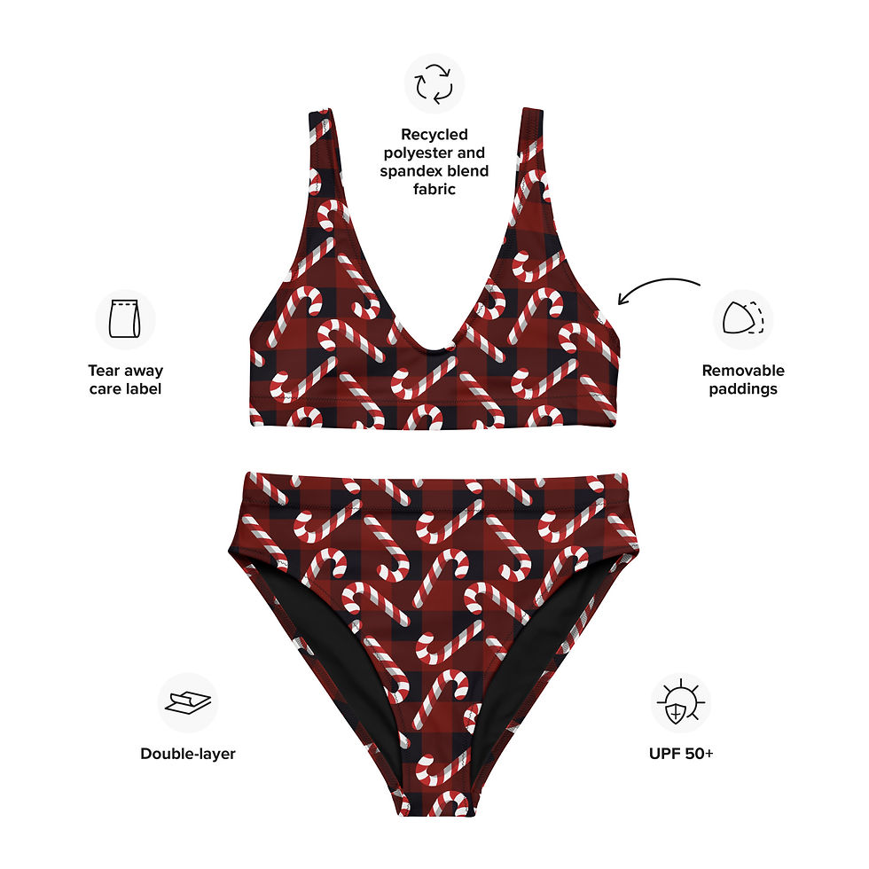 Thumbnail: Candy Canes Red Plaid High-Waisted Bikini