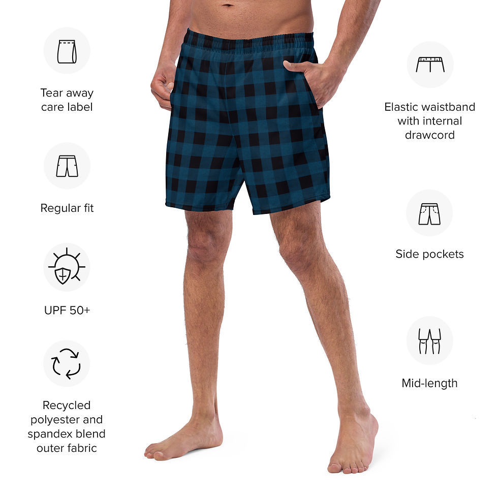 Thumbnail: Textured Plaid Blue Swim Trunks