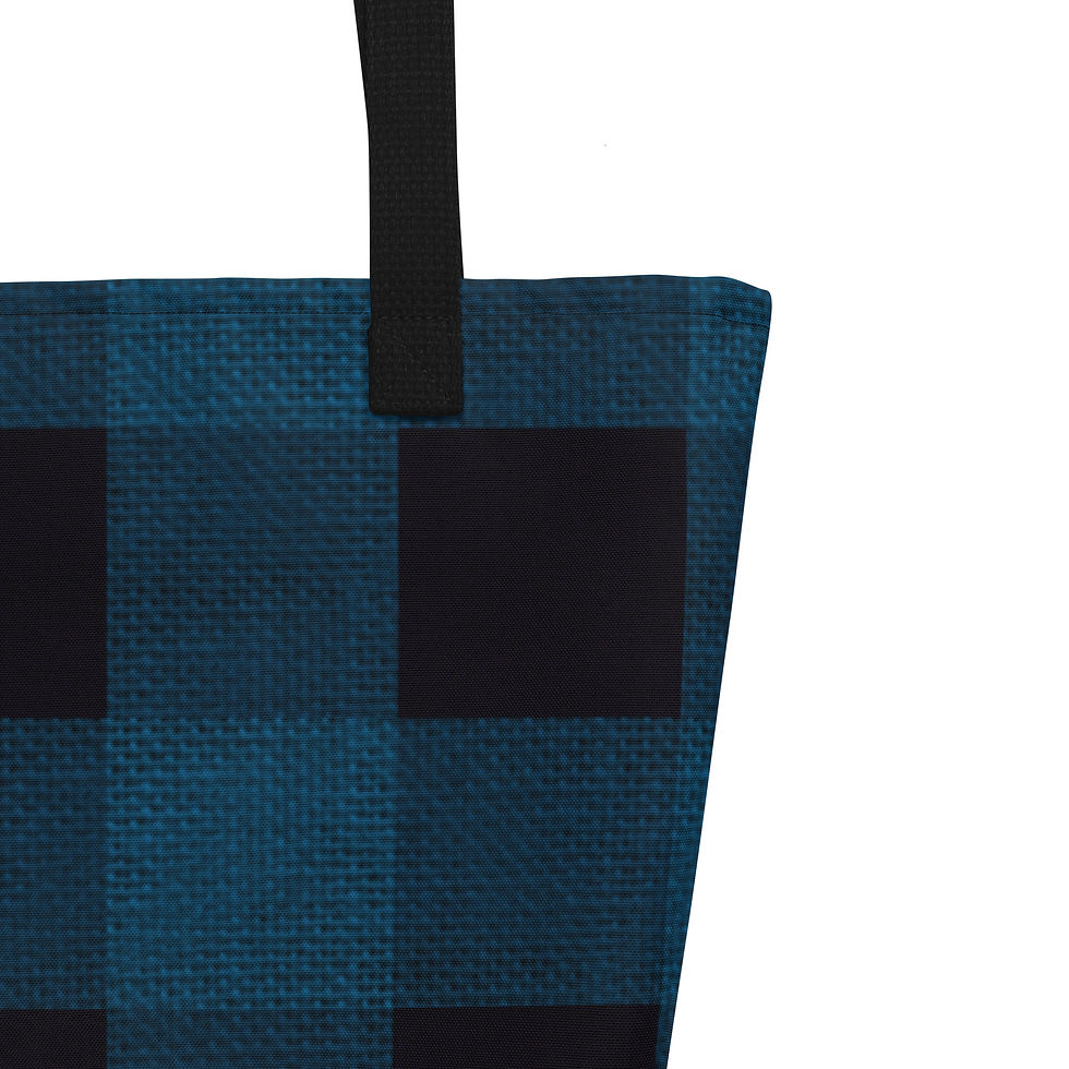 Textured Plaid Blue Large Tote Bag