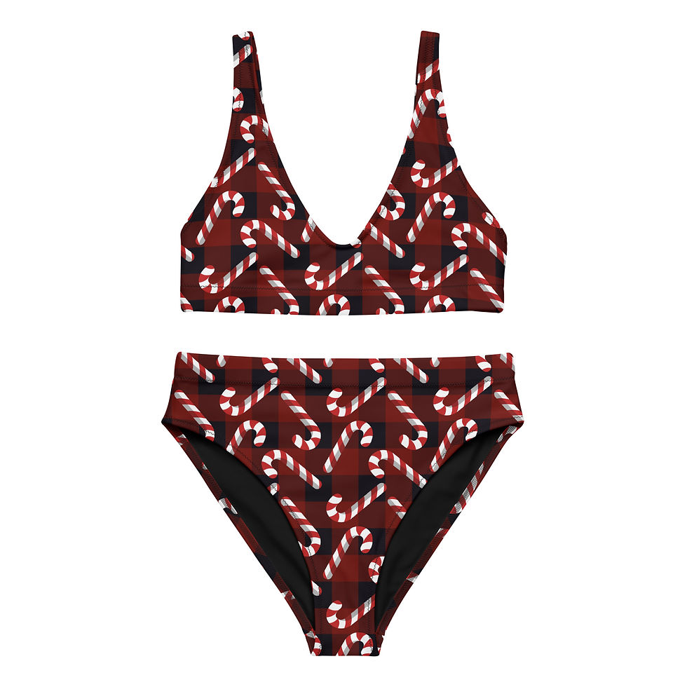 Candy Canes Red Plaid High-Waisted Bikini