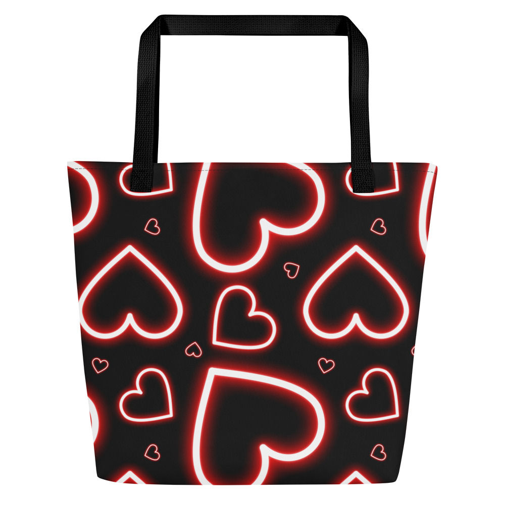 Red Neon Hearts Tote Bag