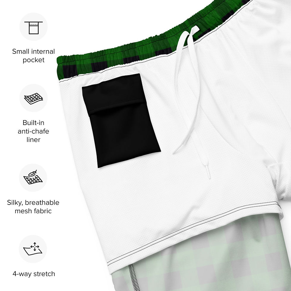 Thumbnail: Textured Plaid Green Swim Trunks