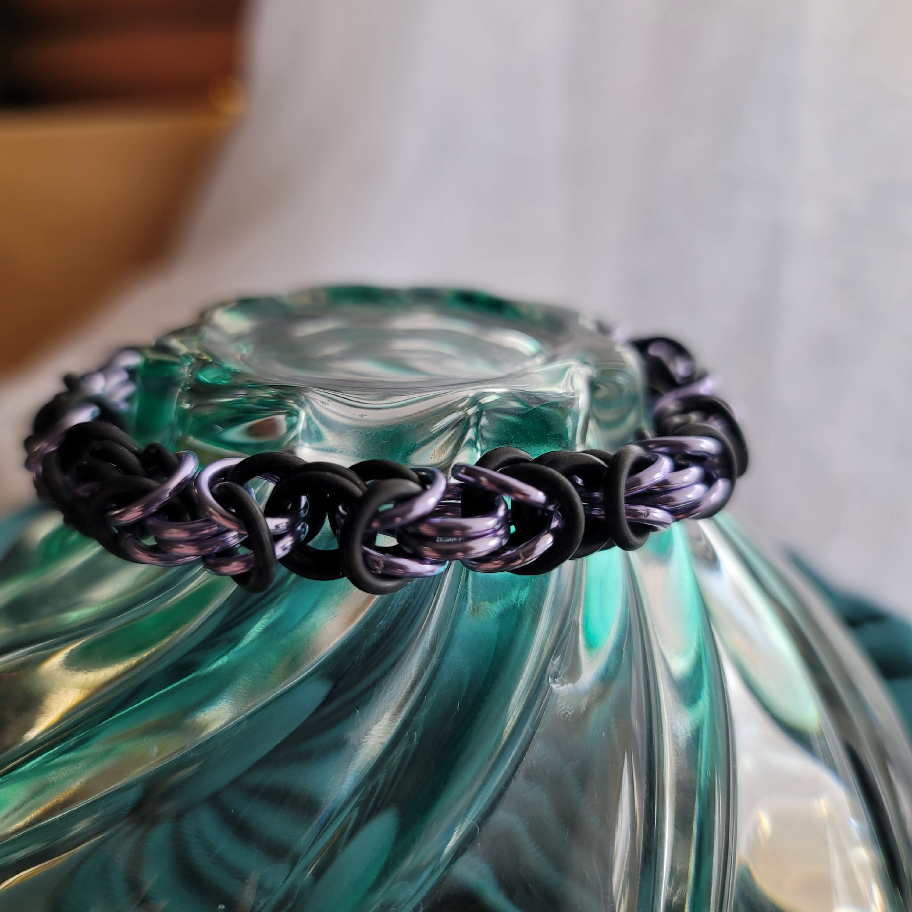 Lavender Black Stretchy Chainmaille Bracelet J43